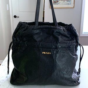 SOLD SOLD SOLDPrada Nero Large Black Nappa Leather Drawstring Tote Bag Authentic